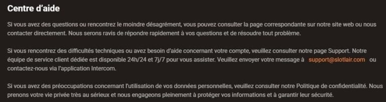Slotlair Casino support client